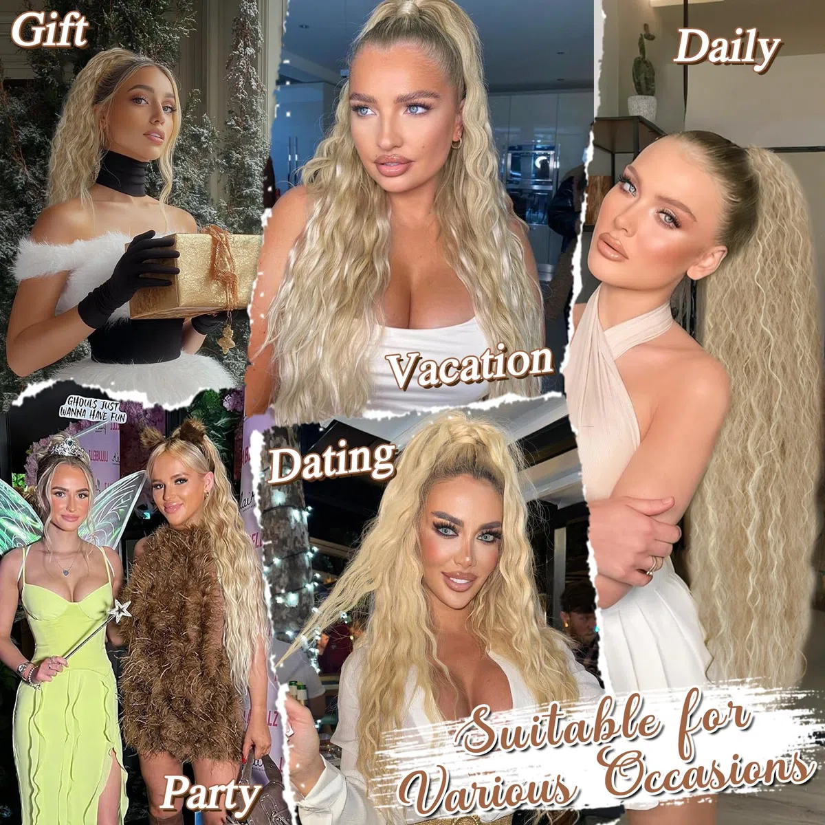 BARSDAR Coleta Postiza Pelo Natural con Cordón, 76cm Largo Cola de Caballo Extensiones Sintético Peine Clip in Extensiones Coleta Postizos para Mujer Bohemian Claro Ceniza Rubio Ponytail Extension