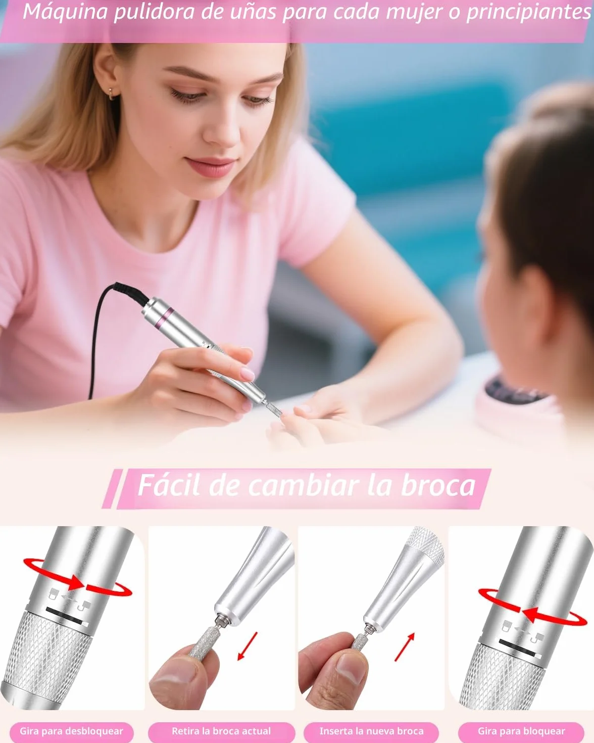 Torno para Uñas Profesional 45000 RPM,Torno de Uñas Inalambrico Pulidor Lima Electrica Uñas Portatil para Semipermanentes Acrilicas Manicura y Pedicura, Baja Vibración, Salón DIY