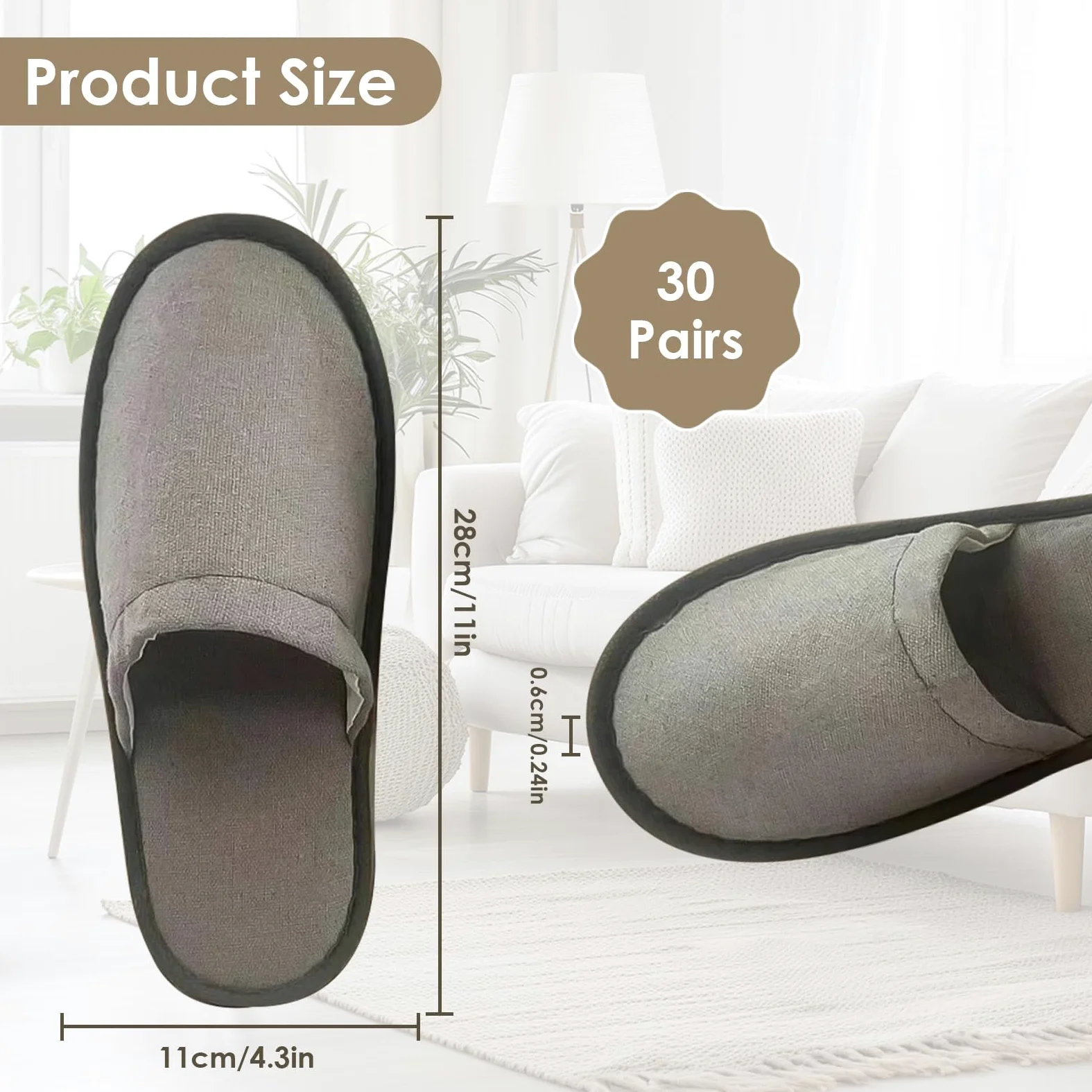 Buachois 30 Pares de Zapatillas de Hotel Desechables para Invitados, Zapatillas de Spa Antideslizantes Zapatillas a Granel para Viajes en Casa Zapatillas Suaves con Punta Cerrada para