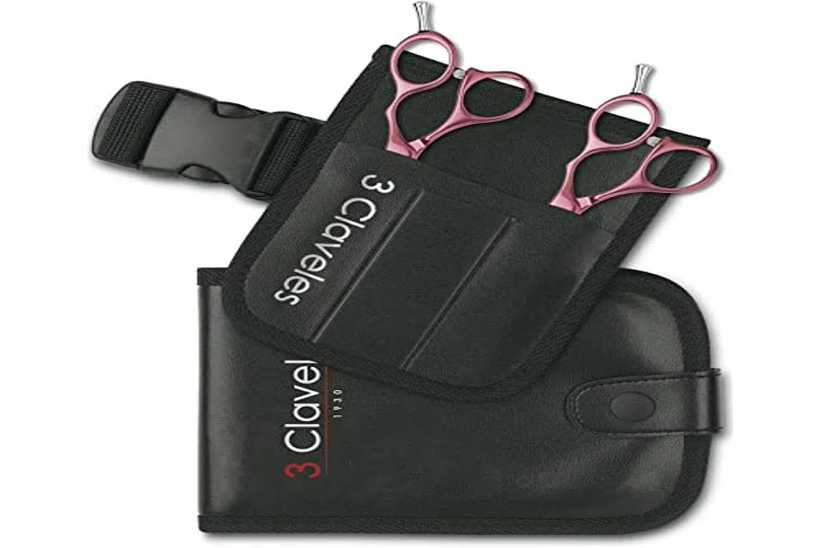 3 Claveles 12693 - Kit Peluquería De Estuche Cinturon Y Tijera Peluquero Corte Y Esculpir De 5.5", Rosa, 2 Unidad, 300 g