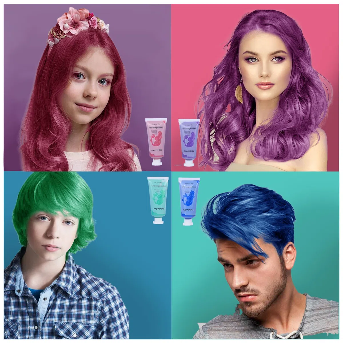 Cera de color para el cabello para niñas, 4 piezas de tinte temporal para el cabello en verde, azul, rosa, morado, kit de tiza lavable para niños y adultos, gran regalo para cumpleaños de