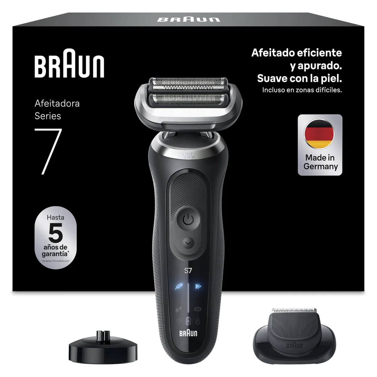 Braun Series 7 Afeitadora Eléctrica Hombre, 72-N4200S, Negro - Máquina de Afeitar Resistente al Agua, 3 Modos, Recargable, 60 Min de Uso, Recortadora de Precisión, Base de Carga, Estuche de Viaje