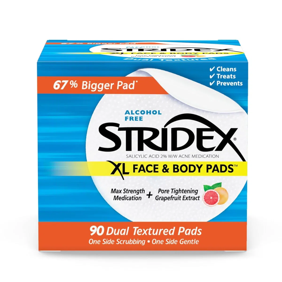 Stridex Almohadillas corporales XL para la cara, 90 unidades