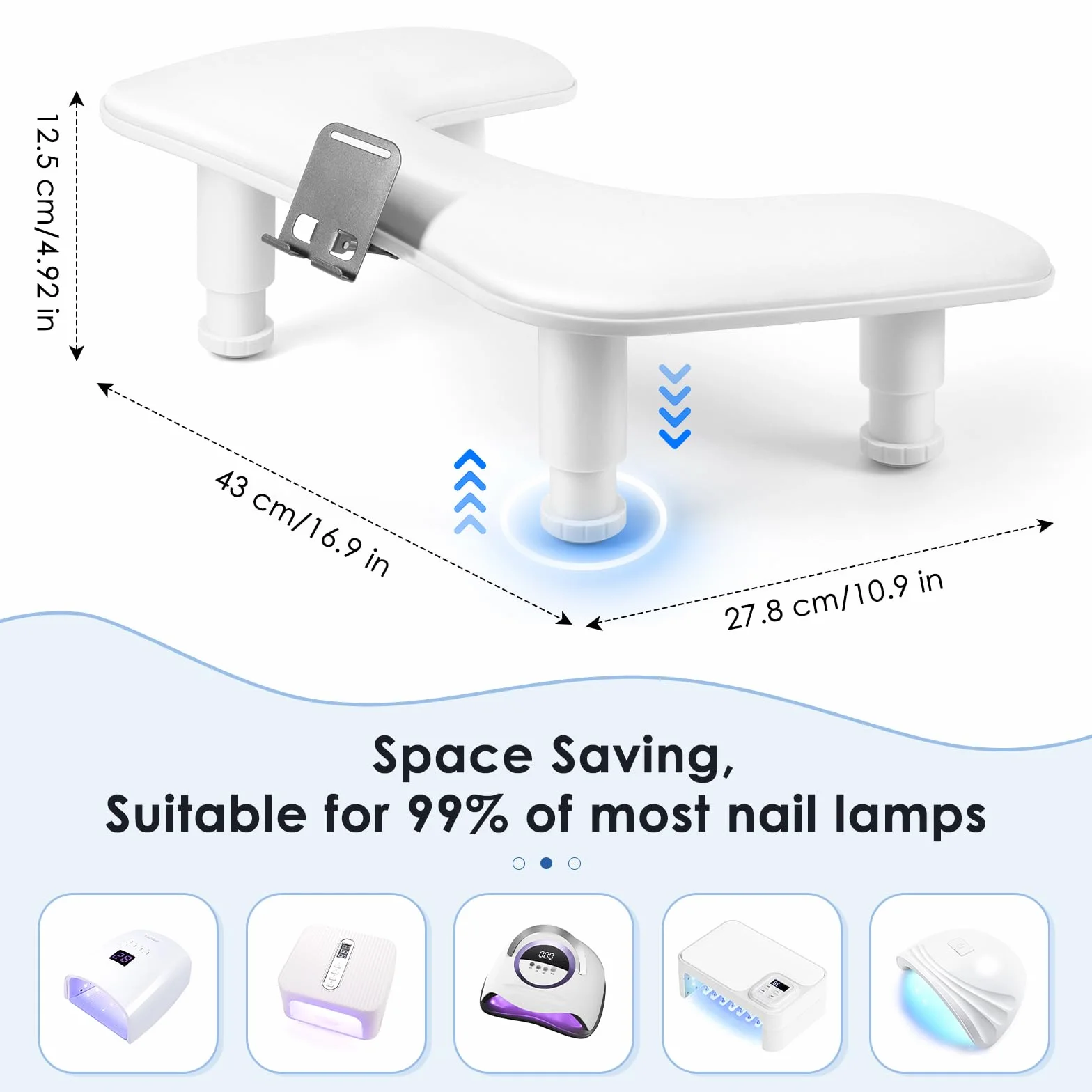 Reposa Manos para Manicura: Altura Ajustable Reposabrazos Manicura con Soporte Para Teléfono - Cómoda Funda de Piel Sintética PU Reposa Manos para Manicura para Hogar Salón - Blanco
