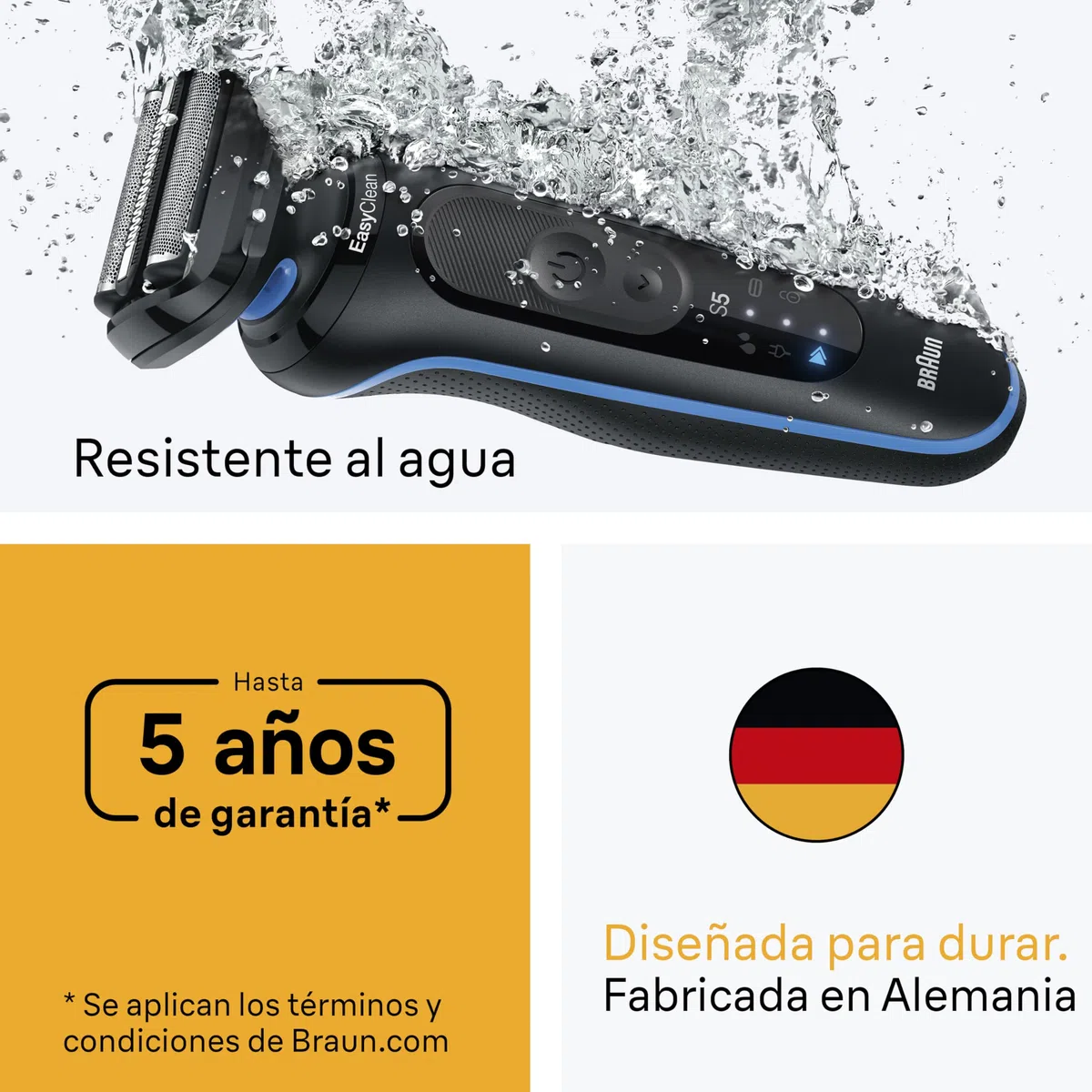Braun Series 5 Afeitadora Eléctrica Hombre, 52-B1600S, Azul | Máquina de Afeitar Resistente al Agua, Recargable, 50 Min de Uso, con Cabezal de Recortadora Corporal