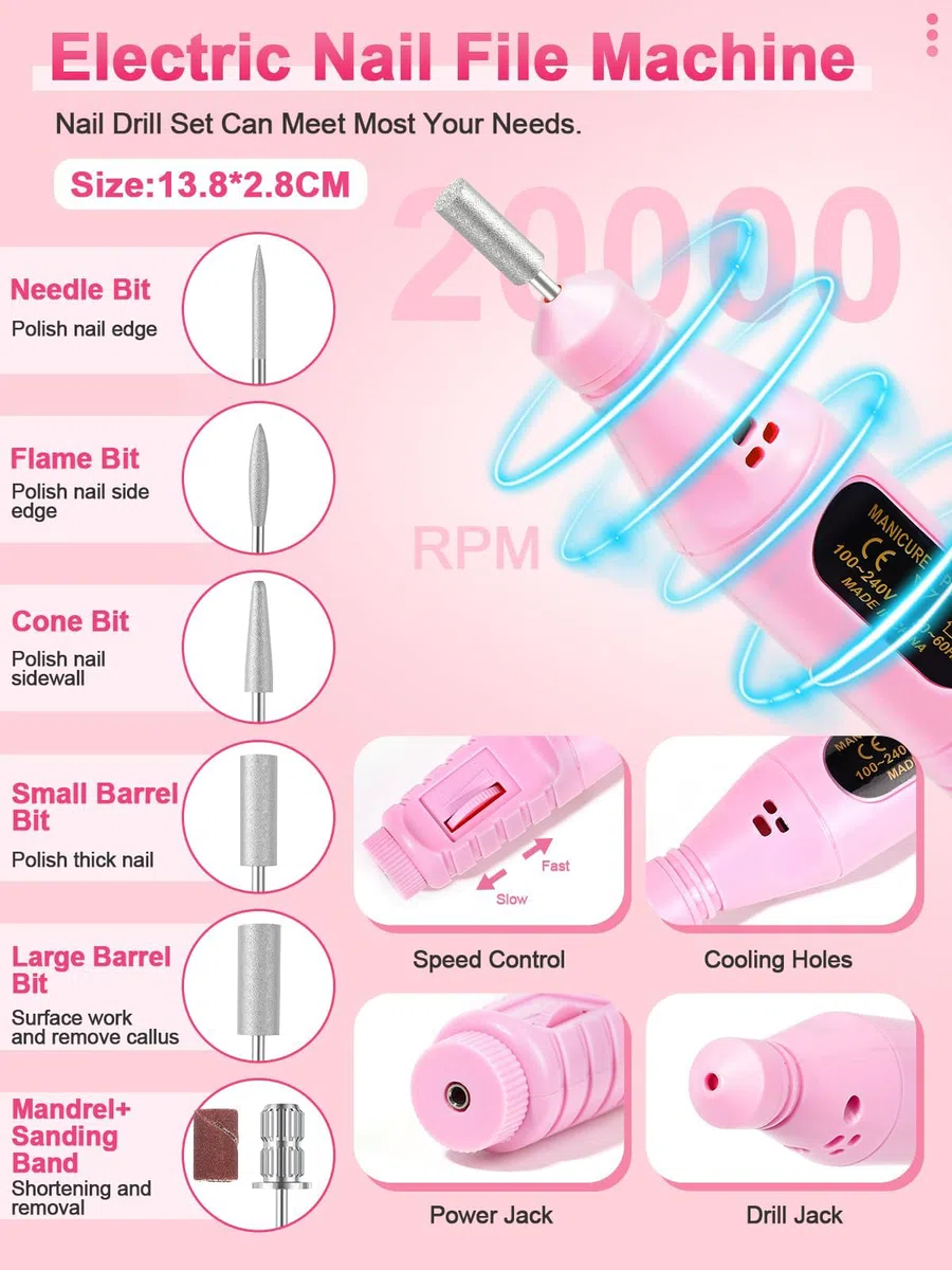 Yokilly Acrilico Para Uñas: Kit Uñas Semipermanentes Completo Con 80W UV LED Lámpara Limador De Uñas Electrico - Kit Uñas Acrilicas Con 3 Color 30G Polvo Acrilico Para Uñas