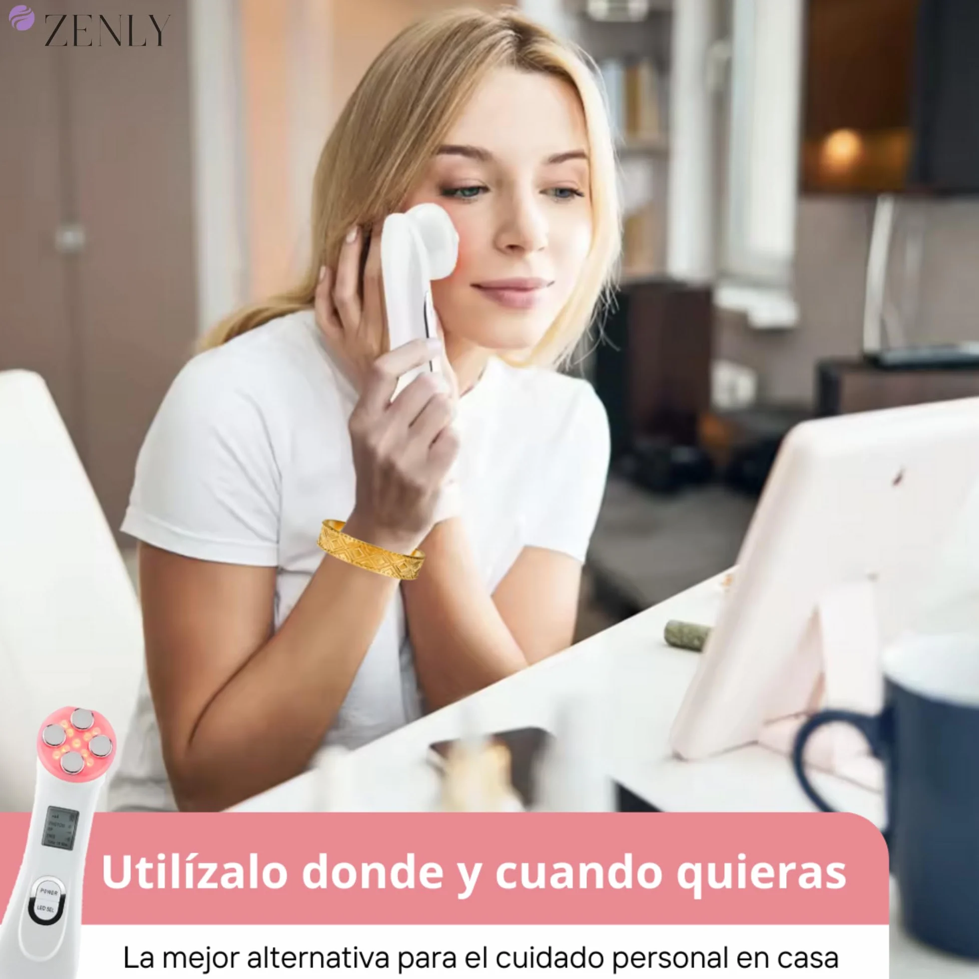 ZENLY Masajeador Radiofrecuencia Facial Multifuncional Profesional 6 en 1 - Tratamiento Antiarrugas, Lifting, Limpieza Profunda con Tecnología EMS y Luz LED para Piel Radiante, Rejuvenece y Tonifica