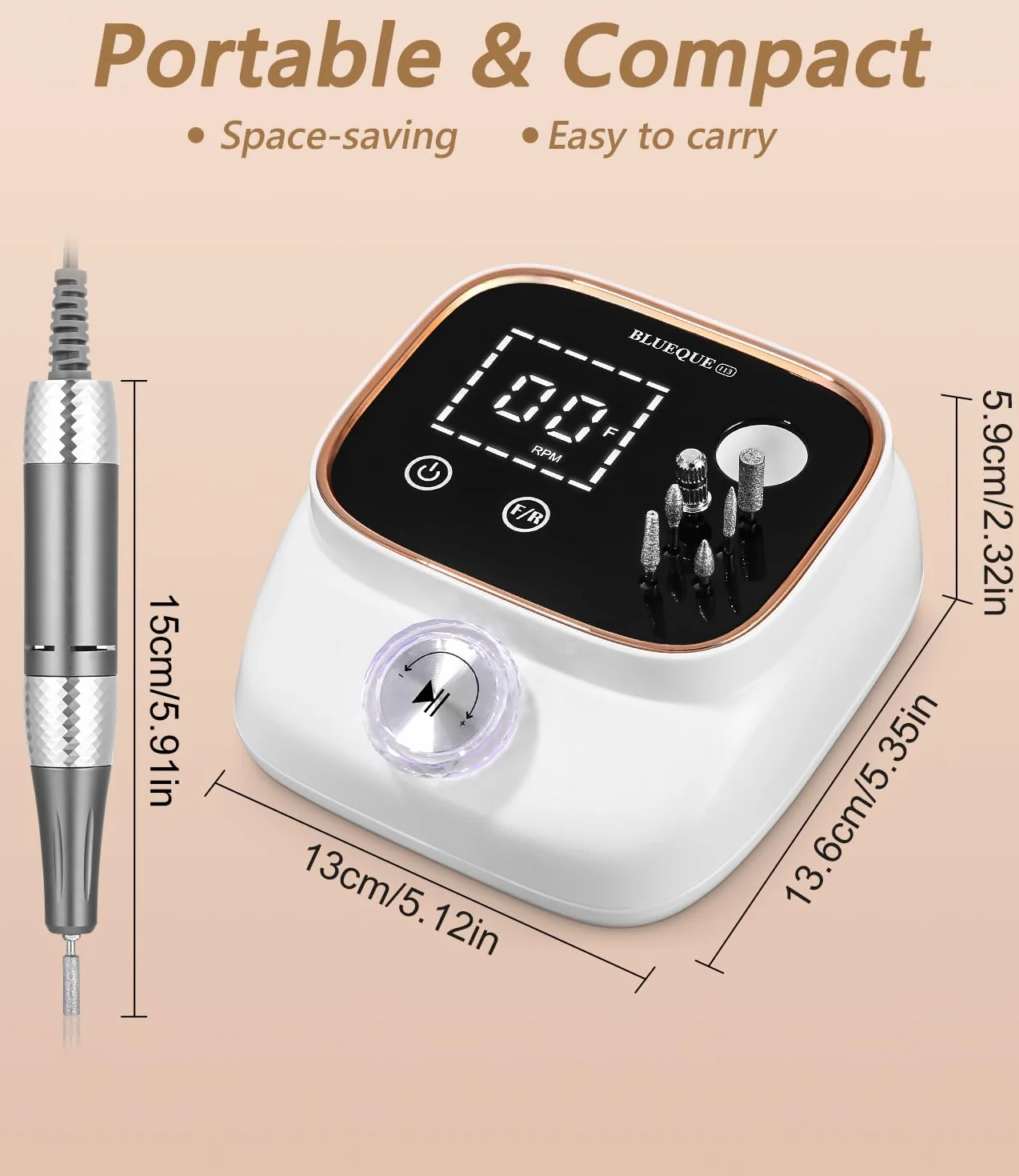 45,000RPM Torno para Uñas Profesional, Lima Electrica Uñas, Velocidad Ajustable,Set de Accesorios para Manicura y Pedicura con Brocas de Cerámica,para Uso Doméstico Salones de Uñas