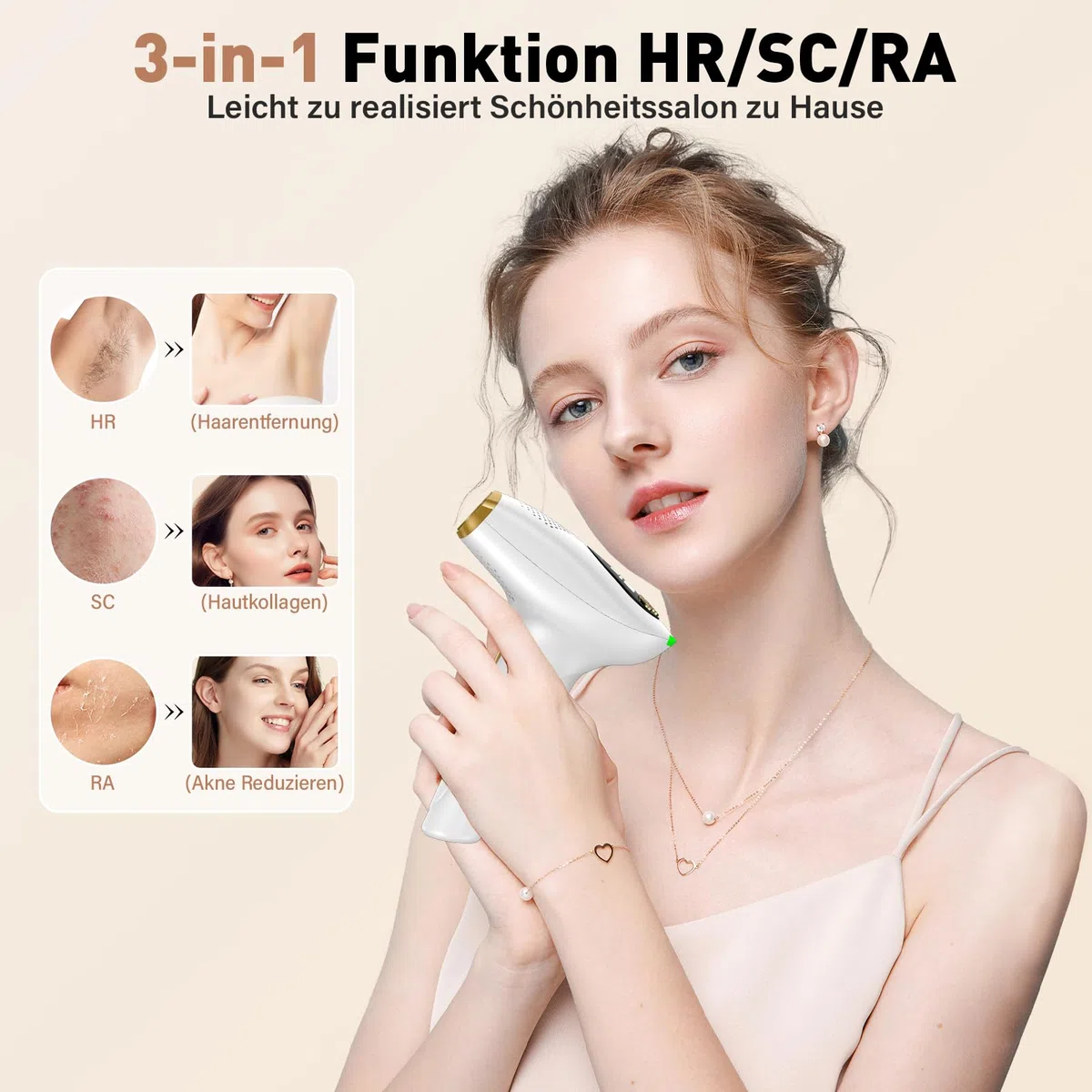 NIKYJM Depilación de Luz Pulsada con Refrigeración, 3 en 1 HR/RA/SC, 9 Nivel de Energía, Sin Dolor Depiladora Láser IPL para Mujeres, Hombres, Rostro, Bikini, Cuerpo