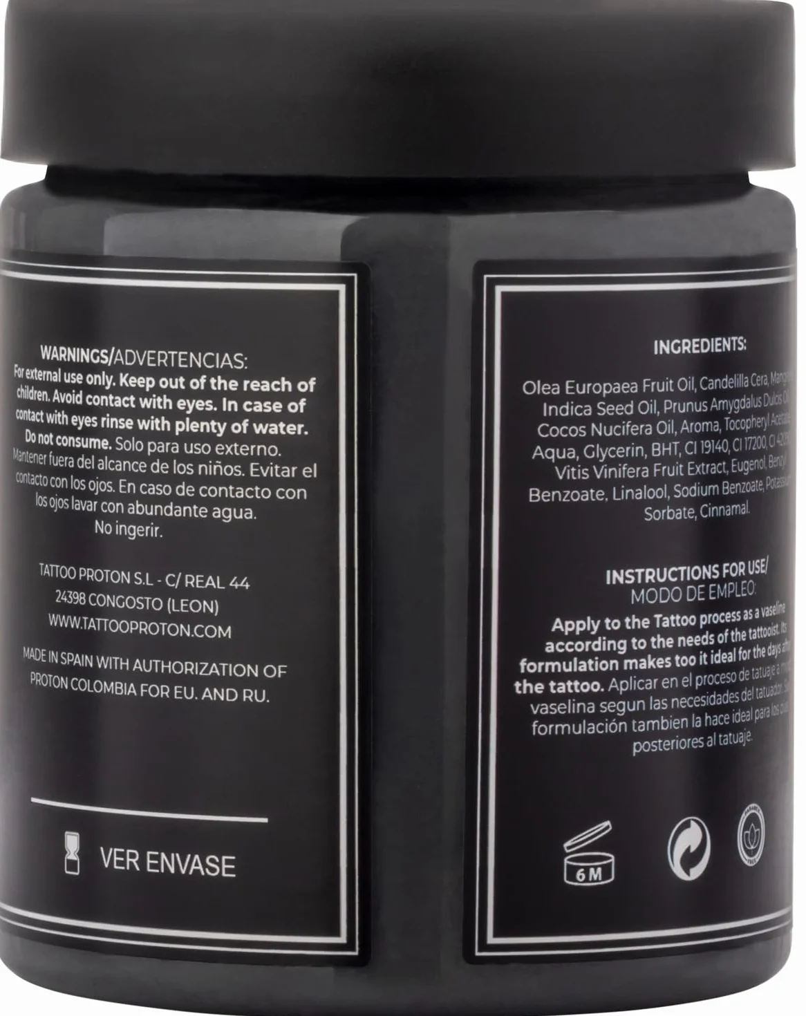 Proton - Colours Obsession - Tattoo Butter - Made by Nature - Black - 250ml / 8.5 Oz. Crema para proceso tatuaje y curar. Negra