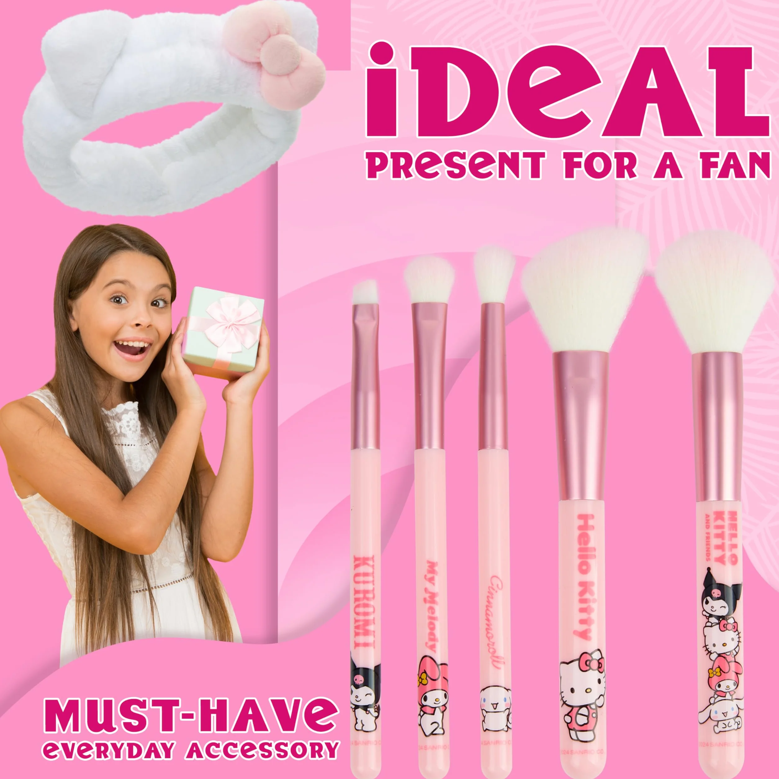 Hello Kitty Set de Brochas de Maquillaje, Kit de 5 Pinceles - Regalos para Mujer