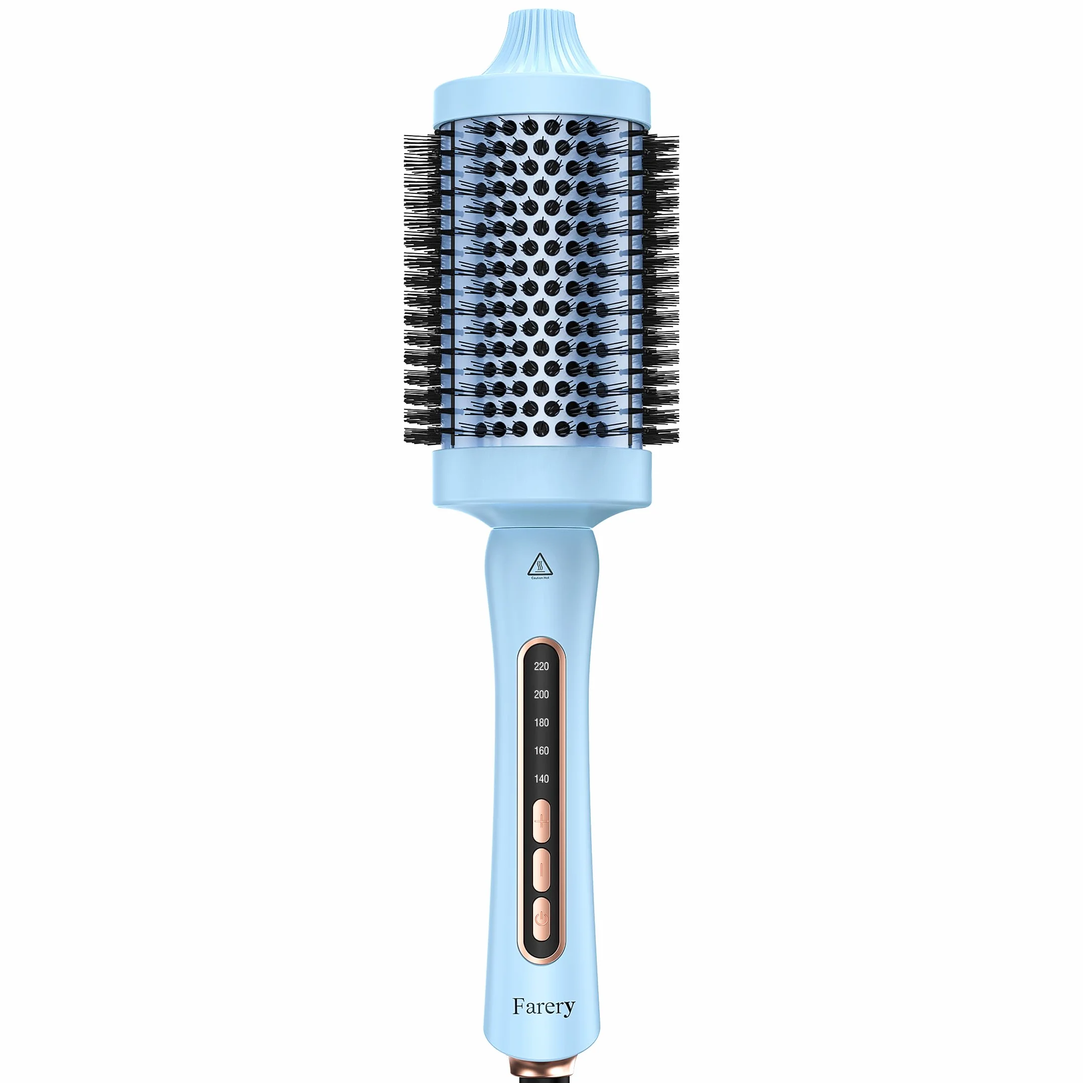 Brocha térmica Farery, Brocha caliente de 60mm para cabello suelto y voluminoso, Brocha térmica para rizado con cerámica, turmalina e iones, Brocha caliente con temperaturas, Doble voltaje.