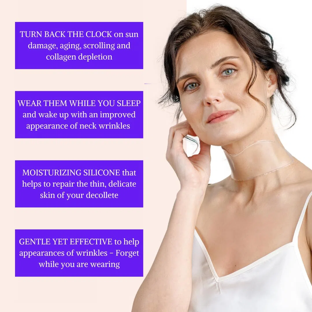 Almohadillas Antiarrugas para Cuello - Silicona Reutilizable para Arrugas del Escote - Prevenir y Eliminar Arrugas de Piel - Reafirmante, Tonificante, Más Natural Alternativa al Botox (Para 1 mes)