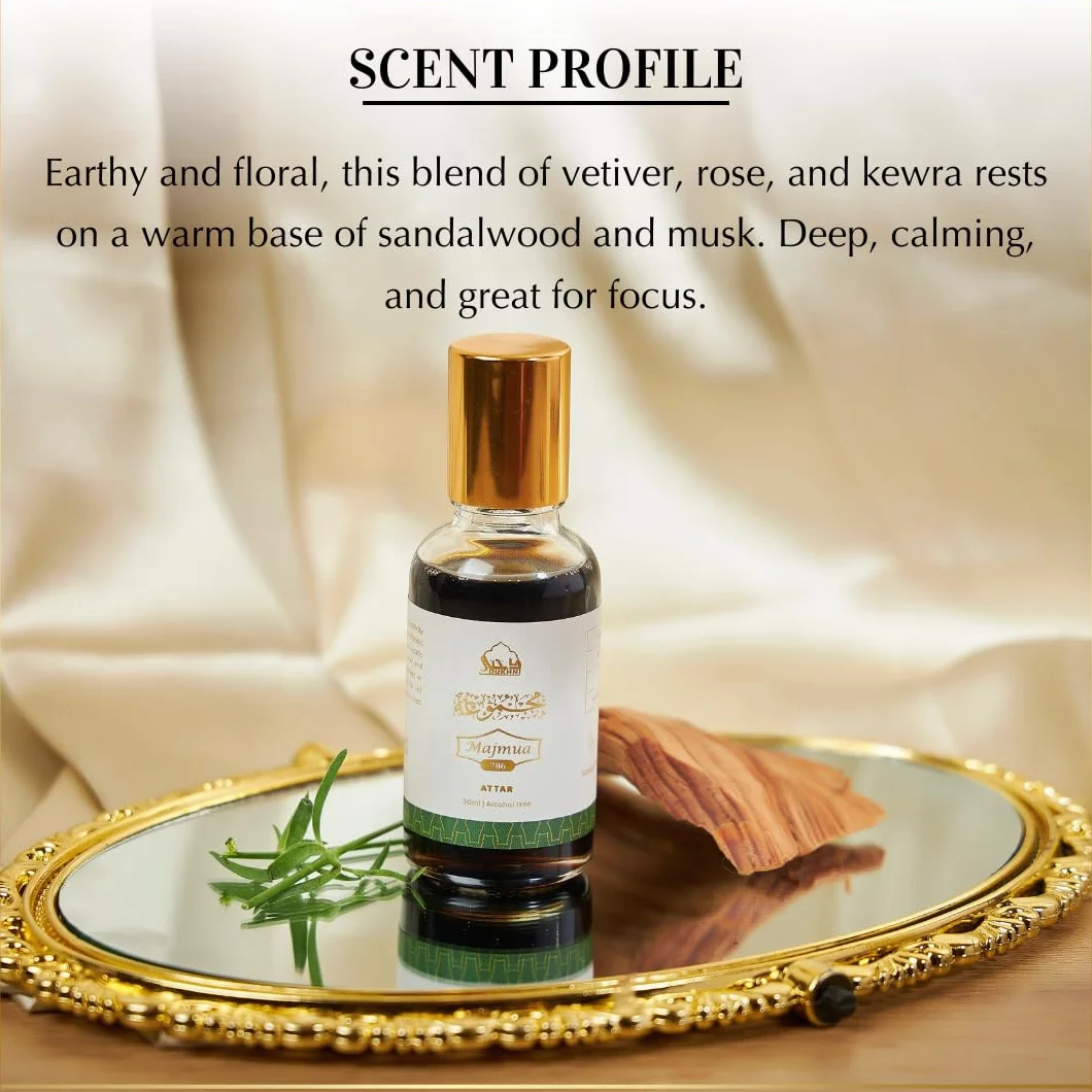 Aceite Majmua 786 Attar de Dukhni | Aceites de perfume árabe para hombres y mujeres | 30 ml de perfume puro, mezcla de perfume perfumado vetiver | Eid, Ramadán, Umrah regalos, fragancias islámicas