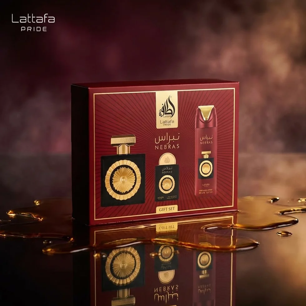 Lattafa Pride Nebras - Set de regalo de lujo para mujeres y hombres, frambuesa, cacao oscuro y vainilla, aroma largo y calmante