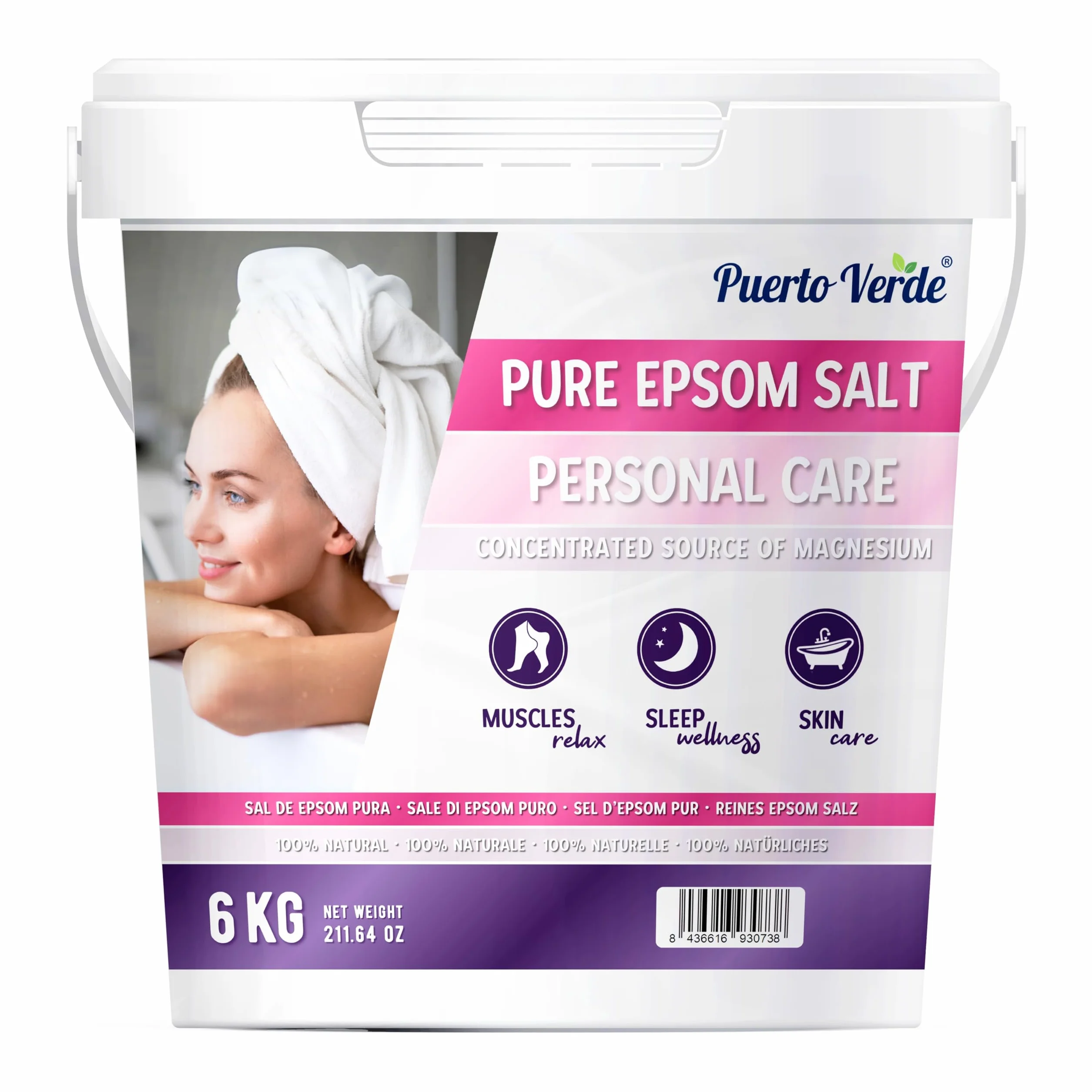 Sal de Epsom Pura 6 Kg Fuente Concentrada de Magnesio Sales de Baño Rápida Disolución Relajación Muscular Sueño Producción Española