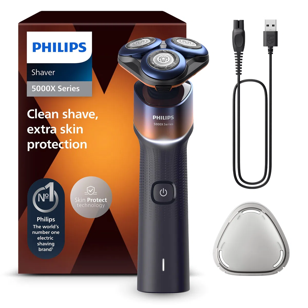 Philips Serie X5000 Afeitadora Eléctrica Hombre, Máquina de Afeitar Barba, 27 cuchillas, Cuida la piel, Cabezal flexible 360º, 50min de uso, En Seco y Húmedo, Recargable, X5012/00, Naranja