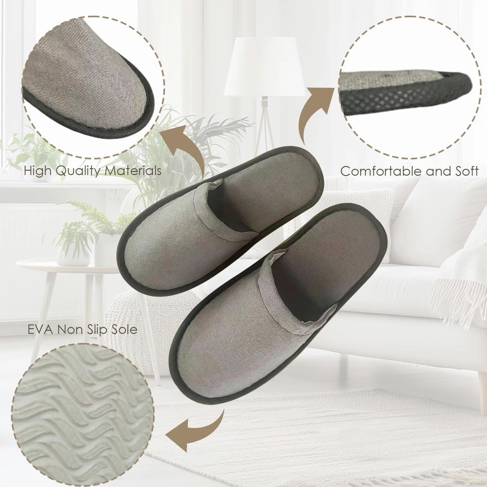Buachois 30 Pares de Zapatillas de Hotel Desechables para Invitados, Zapatillas de Spa Antideslizantes Zapatillas a Granel para Viajes en Casa Zapatillas Suaves con Punta Cerrada para