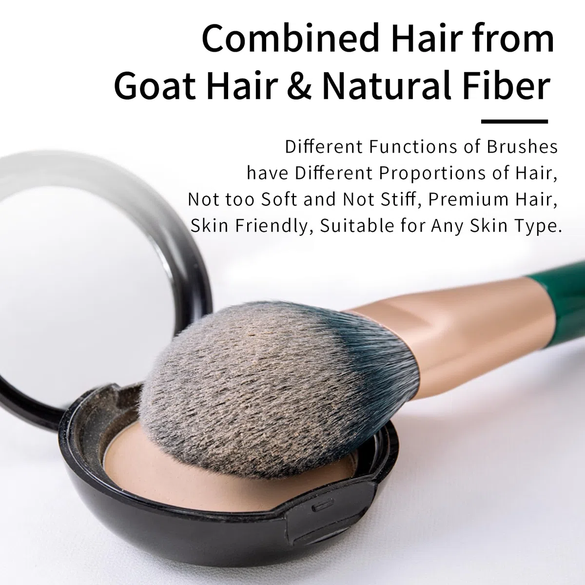 ENZO KEN Juego de Brochas de Maquillaje de Fibra Natural y Pelo de Cabra Professional, Set de Brochas de Maquillaje para Pelo Combinado con Bolso de Mano, Brochas Verde de Pelo Natural.