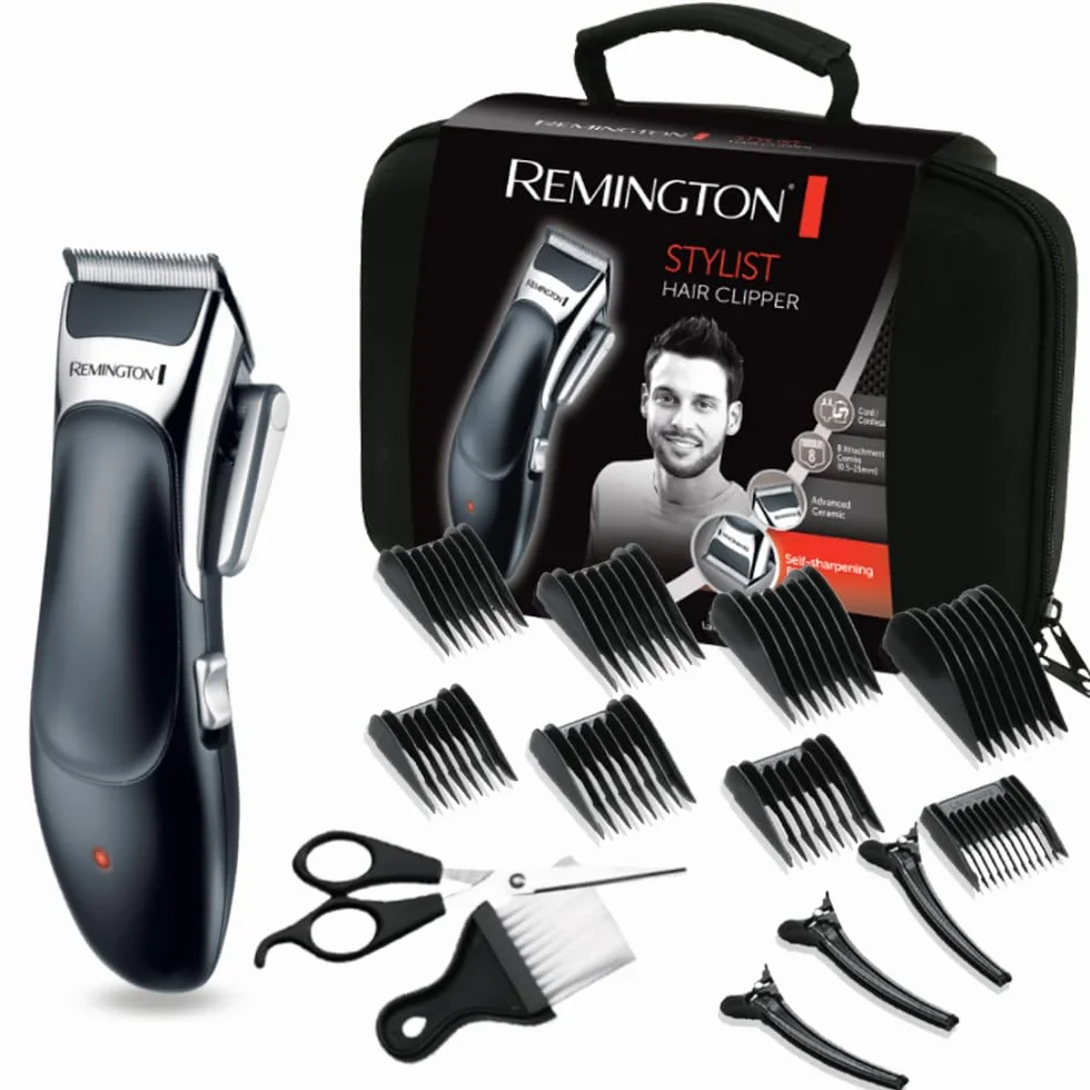Remington Máquina de Cortar Pelo Stylist, Cortapelos con Cable e Inalámbrico, Cuchillas de Cerámica Avanzada, 8 Peines, 40 min Autonomía, Palanca Selección Longitud, Maletín y 5 Accesorios - HC363C, unisex.
