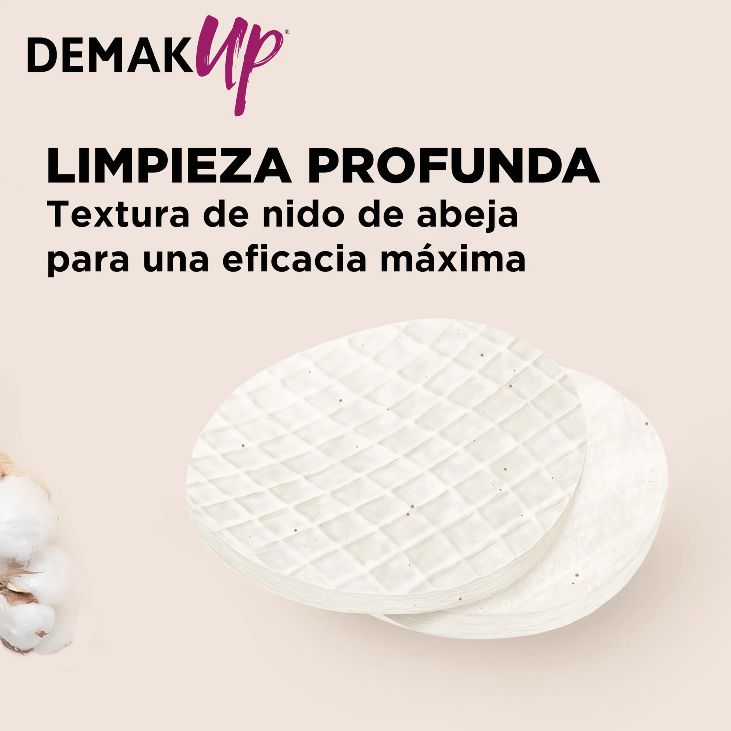 Demak'Up Expert 10x50 Discos de algodón desmaquillantes Ovales - Fibra de Algodón Natural sin Blanquear - 500 Discos de algodón