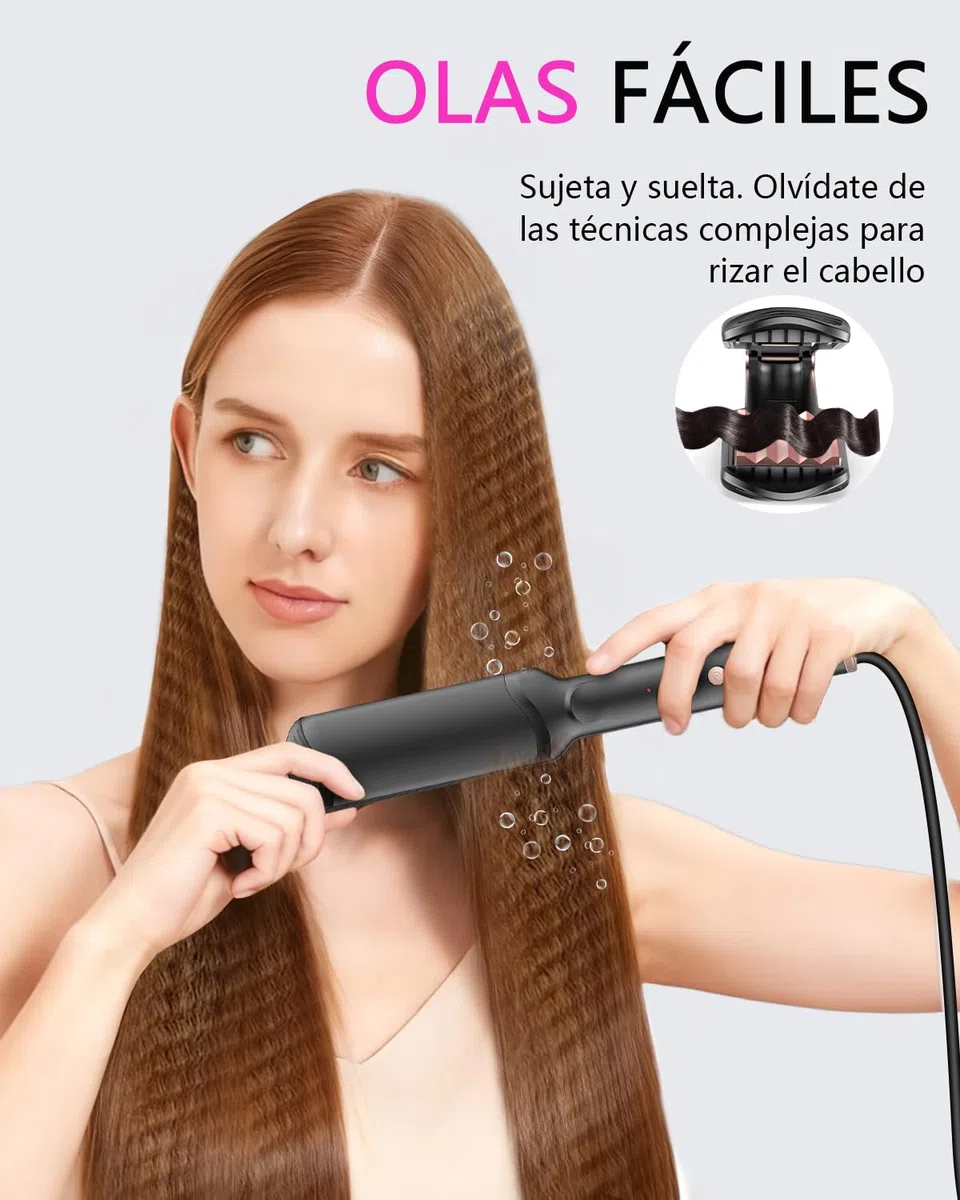 Plancha de crimpar, Beach Waves Plancha Ondas para Grandes Rizos con 4 Placas Intercambiables de CeráMica Rulos Ondulados Instantáneos Hair Straightener Fast Heating for All Hair Types