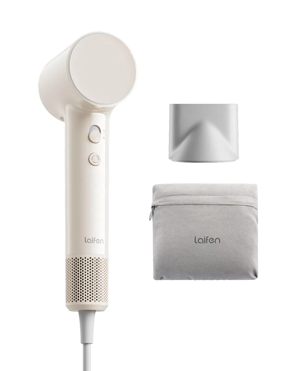 Laifen Air Secador de Pelo Ultra-Ligero 280 g, 200 Millones de Iones Negativos, Secado Rápide en 3 Min, Silencioso 60 dB con Modo Niños & Boquilla Alisadora, Ideal para Viajes (Beige Té con Leche)