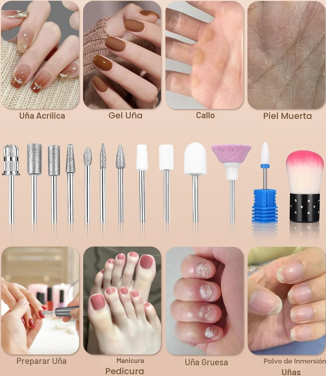 45,000RPM Torno para Uñas Profesional, Lima Electrica Uñas, Velocidad Ajustable,Set de Accesorios para Manicura y Pedicura con Brocas de Cerámica,para Uso Doméstico Salones de Uñas
