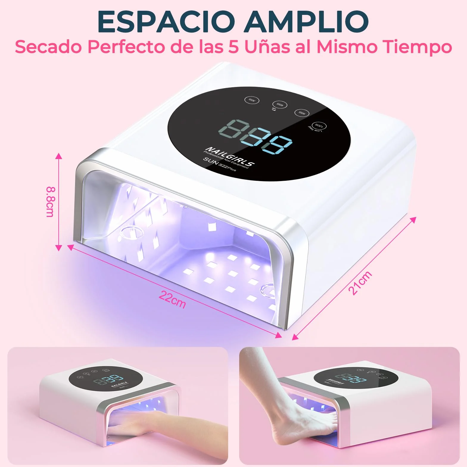 NAILGIRLS Lámpara LED UV Profesional, secador de uñas Rápido de 150 W para gel y esmalte regular, secador LED de gel de curado de esmalte de uñas con 4 ajustes de temporizador, sensor automático