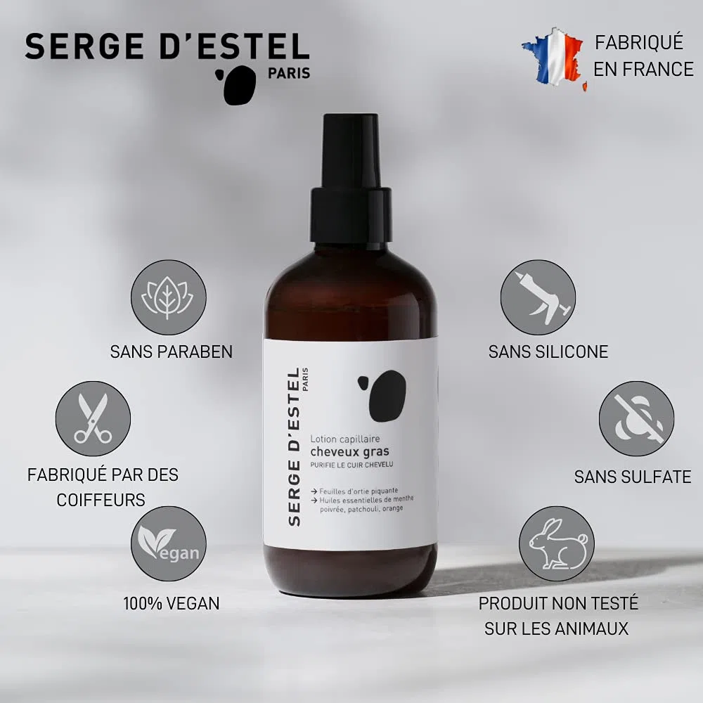 Serge D'Estel Paris Locion Spray Cabello graso sin Sulfatos, 100% Vegano, 200 ml