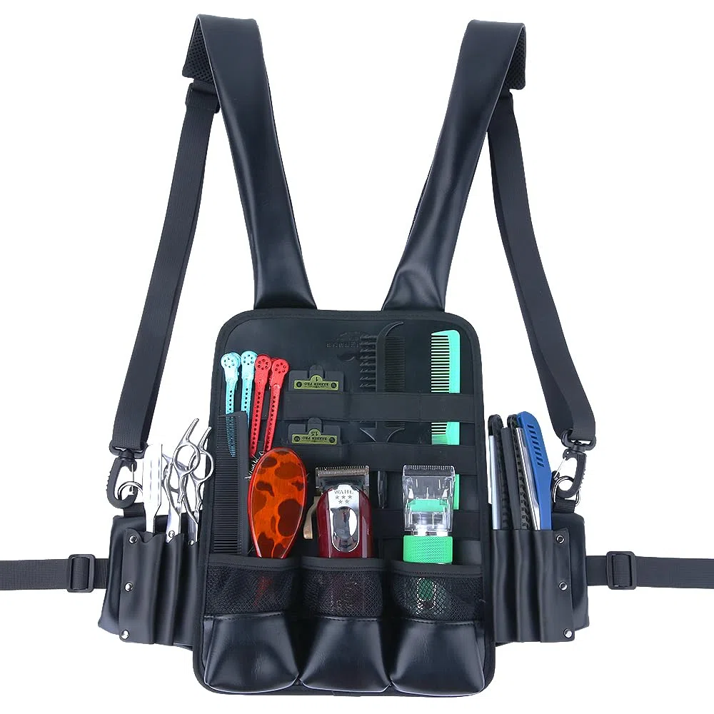 Bolsa para tijeras de peluquería, bolsa de cuero para aparejos de pecho, chaleco, herramientas de corte de pelo y tijeras de peluquería, 13 x 9.7 pulgadas