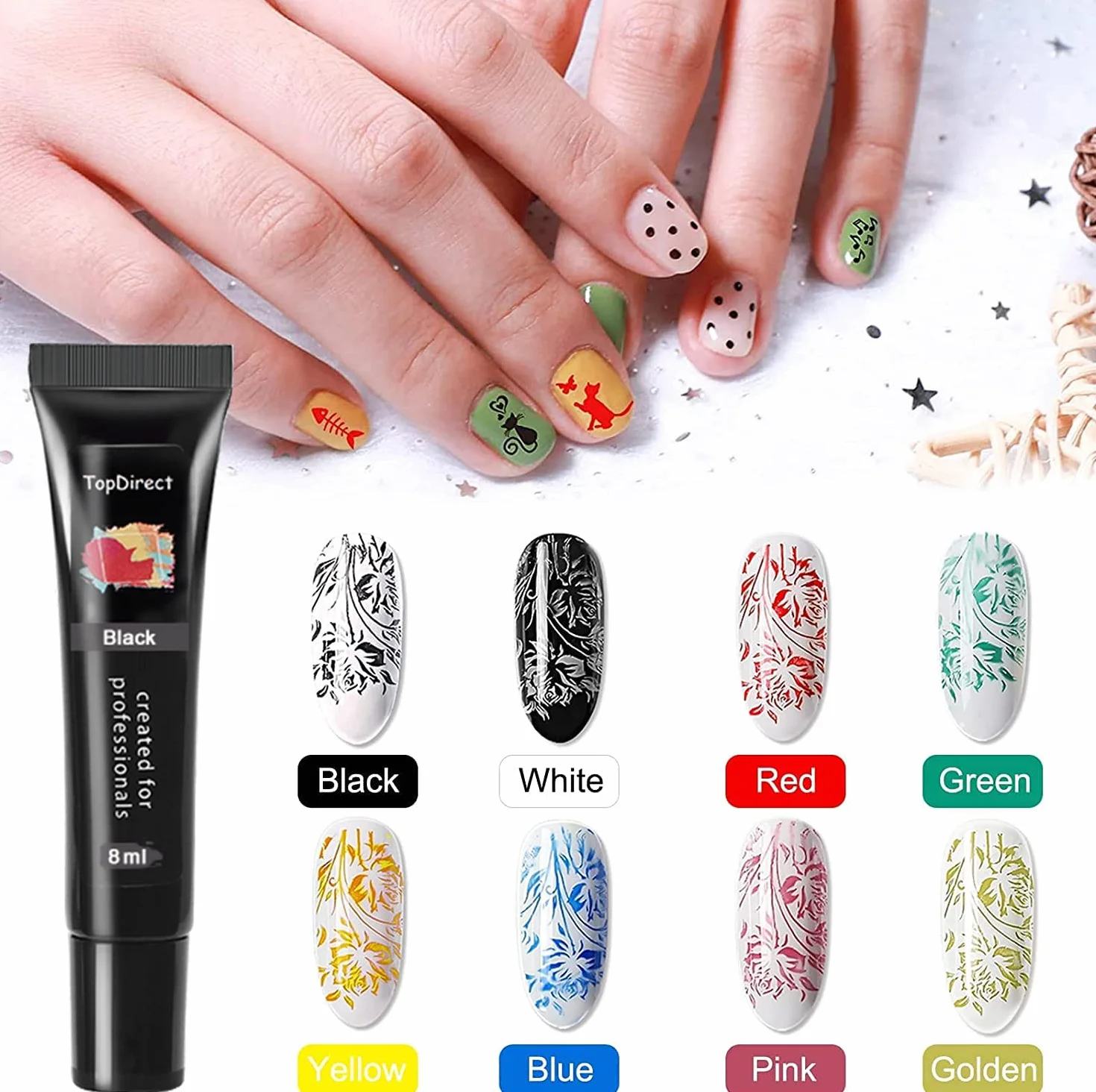 TopDirect 8ml Nail Stamping Gel Polish 8 Colores 4 Placas Estampacion Uñas Manicura Set