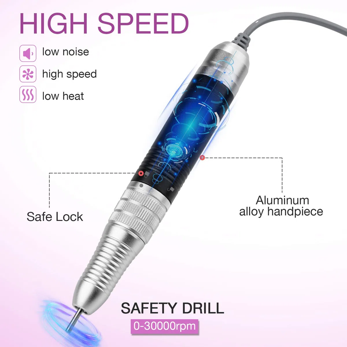 Torno para Uñas Profesional 35000 RPM, AZ GOGO Torno para Uñas de Gel y Acrílico, Lima Eléctrica para Uñas con 7 Brocas, Velocidad Ajustable, Set de Manicura y Pedicura Eléctrico para Salón DIY
