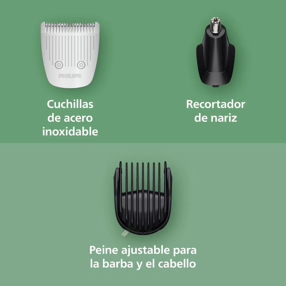 Philips Recortadora todo en uno de 10 en 1 Serie 5000 - Afeitadora y cortapelos hombre para rostro, cabeza y cuerpo, cuchillas de acero autoafilables, 11 longitudes (0,5-16 mm), recargable, MG5918/15