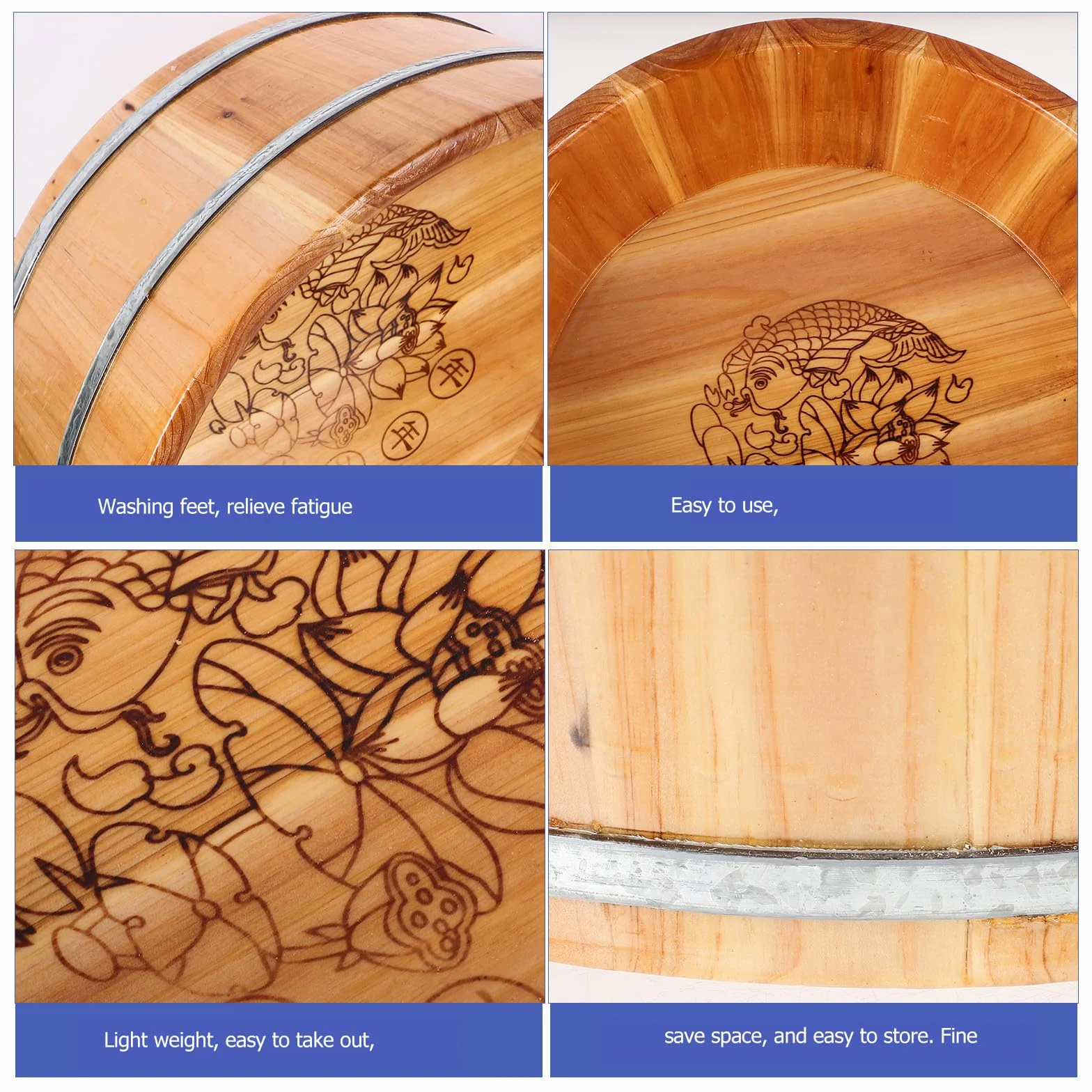 Cubo de Madera para Pies, Multuso y Reutilizable, Spa para Lavar Pies, Optimización de Espacio, para Baño en Casa