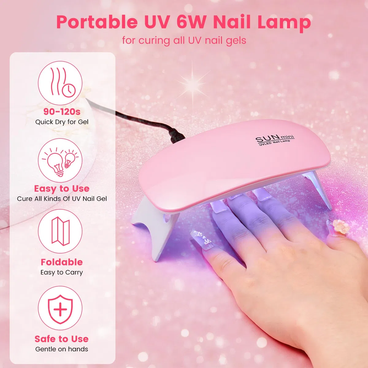 Kit de Uñas Acrílicas para Principiantes Completo: 4 Colores Acrilico Para Uñas con Dedo de Práctica Taladro Lámpara UV - Kit Uñas Semipermanentes Extensión con Bolsa Glitter