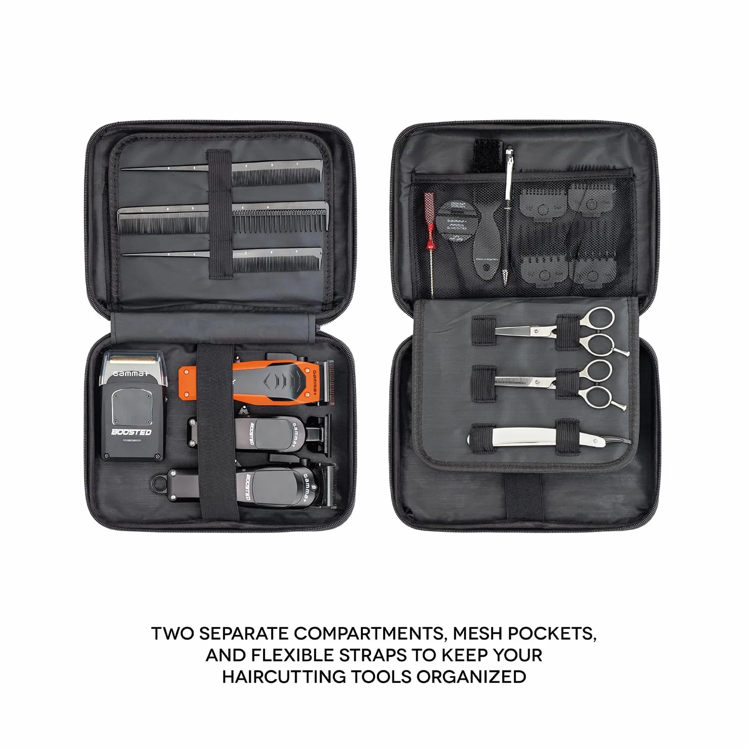 GAMMA+ Maletín Barbería Cortapelos Profesionales | Estuche de Viaje para Clipper, Trimmer y Afeitadoras | Organizador de Herramientas de Barbería | Impermeable | Tamaño Compacto | Rígido