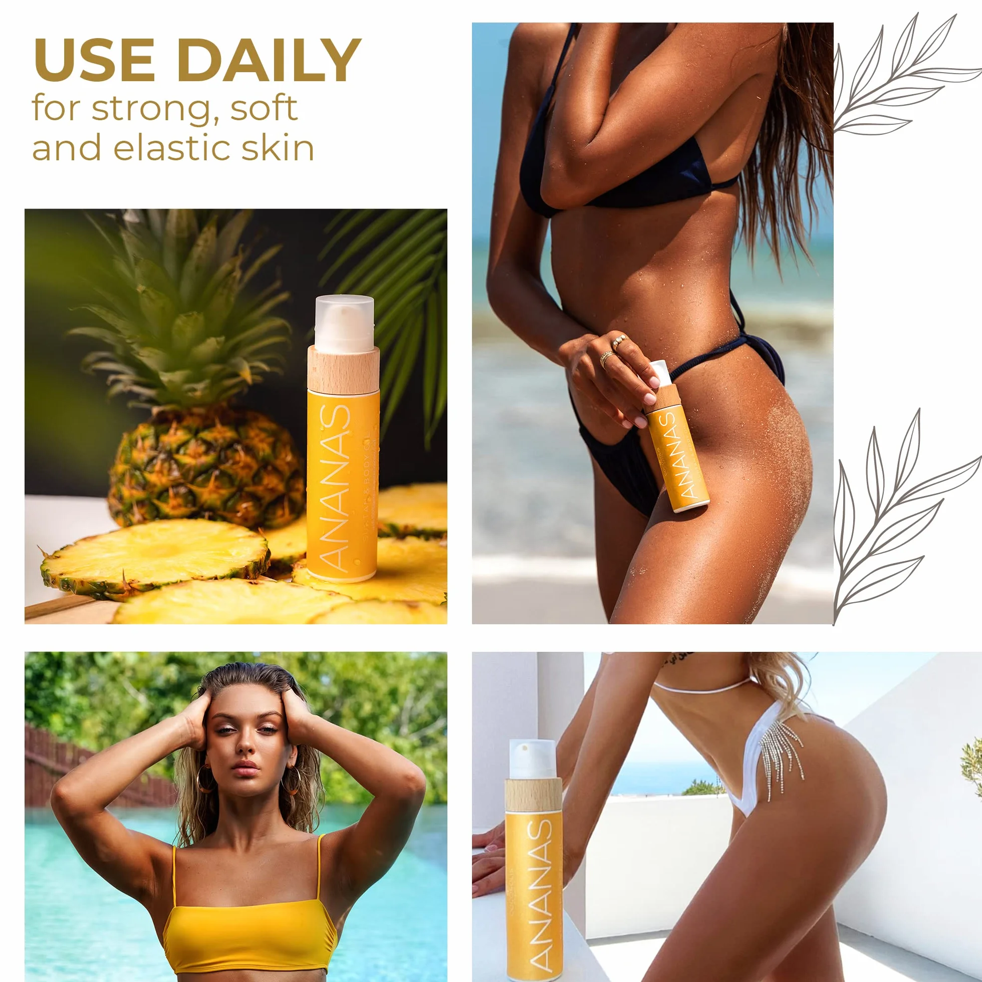 COCOSOLIS ANANAS Acelerador del bronceado - aceite de bronceado orgánico con vitamina E y aroma de piña para un bronceado intensivo rápido de chocolate - loción corporal nutritiva (110 ml)