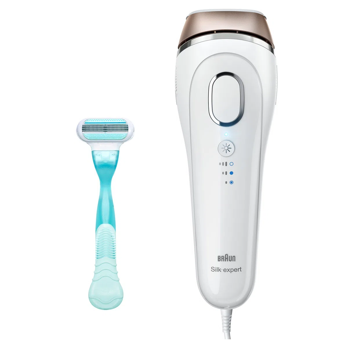 Braun Silk-expert IPL BD 5001 - Depiladora con luz pulsada intensa (IPL), con cable para uso sin interrupción, blanco/bronce + cuchilla Gillette Venus