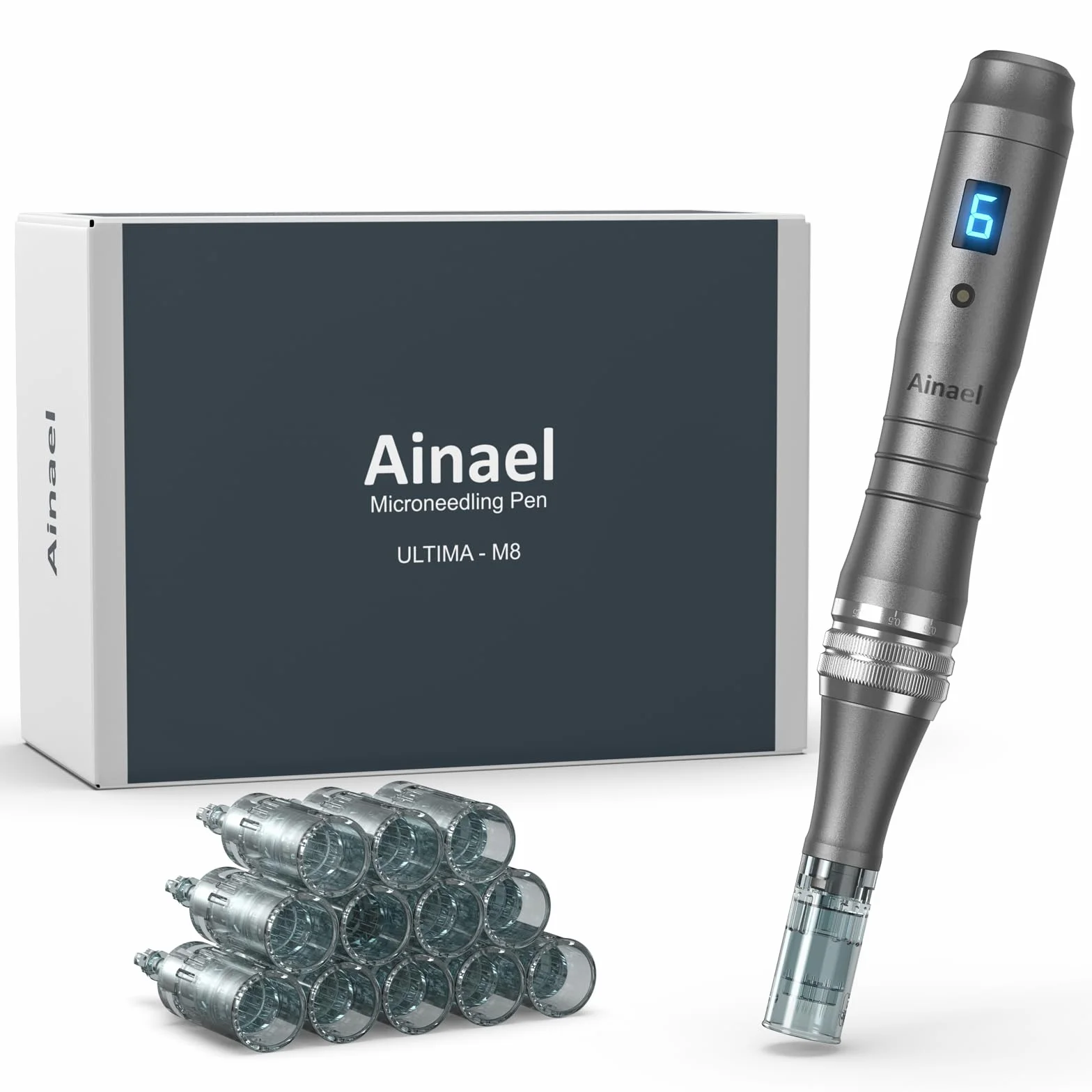 Ultima M8 Microneedling Pen, Profesional Microneedle Máquina Pluma Microneedle Inalámbrica Kit para Rostro Cuerpo Cabello Barba Crecimiento Regalo para Mujeres - 12 Cartuchos