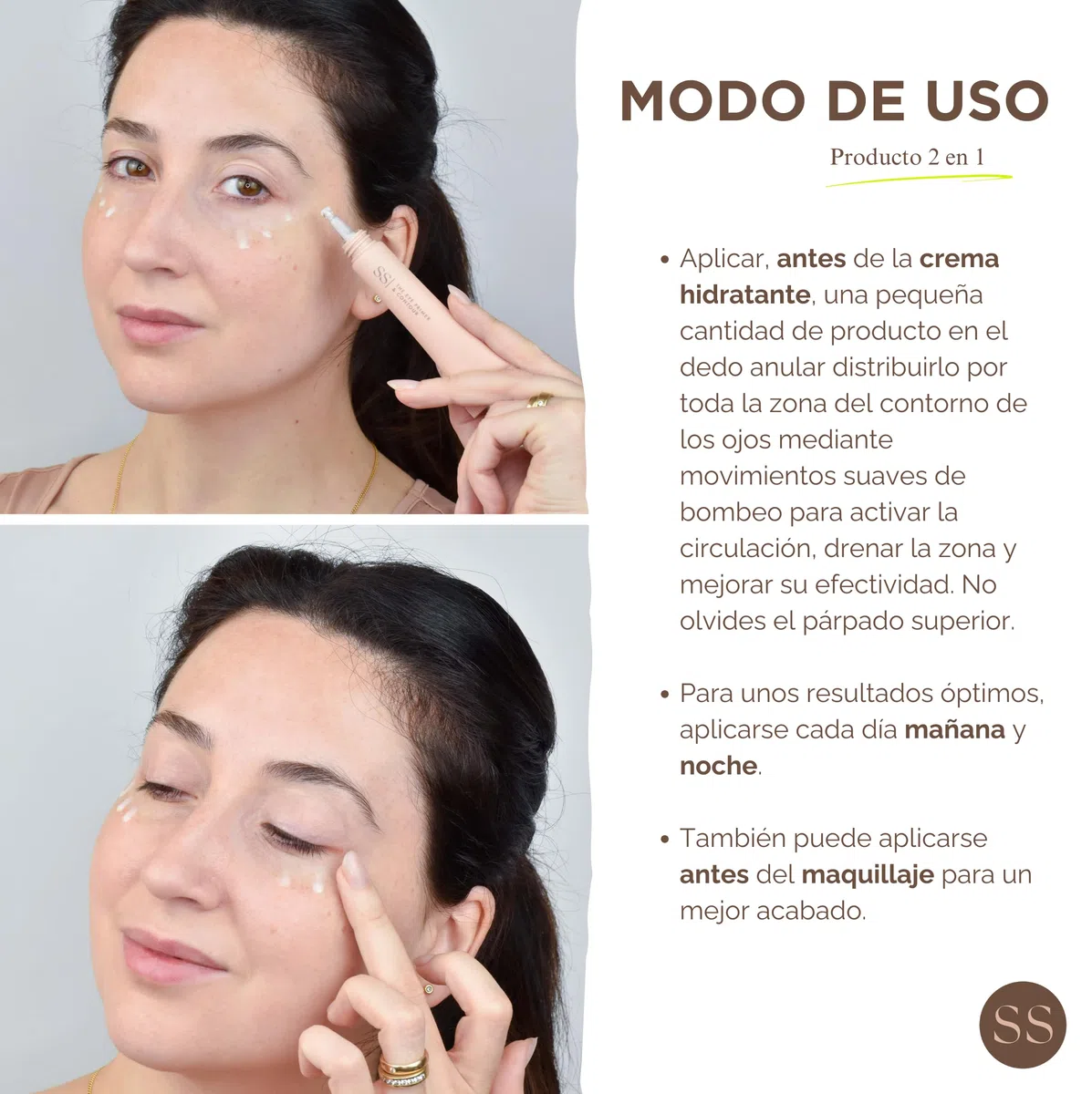 SS| Double S Beauty - Contorno de Ojos Antiarrugas Mujer Reduce Signos de Fatiga y Cansancio | Antiojeras Mujer Hidrata y Protege | Contorno Ojos Ultraligero Combate y Rellena Líneas de Expresión