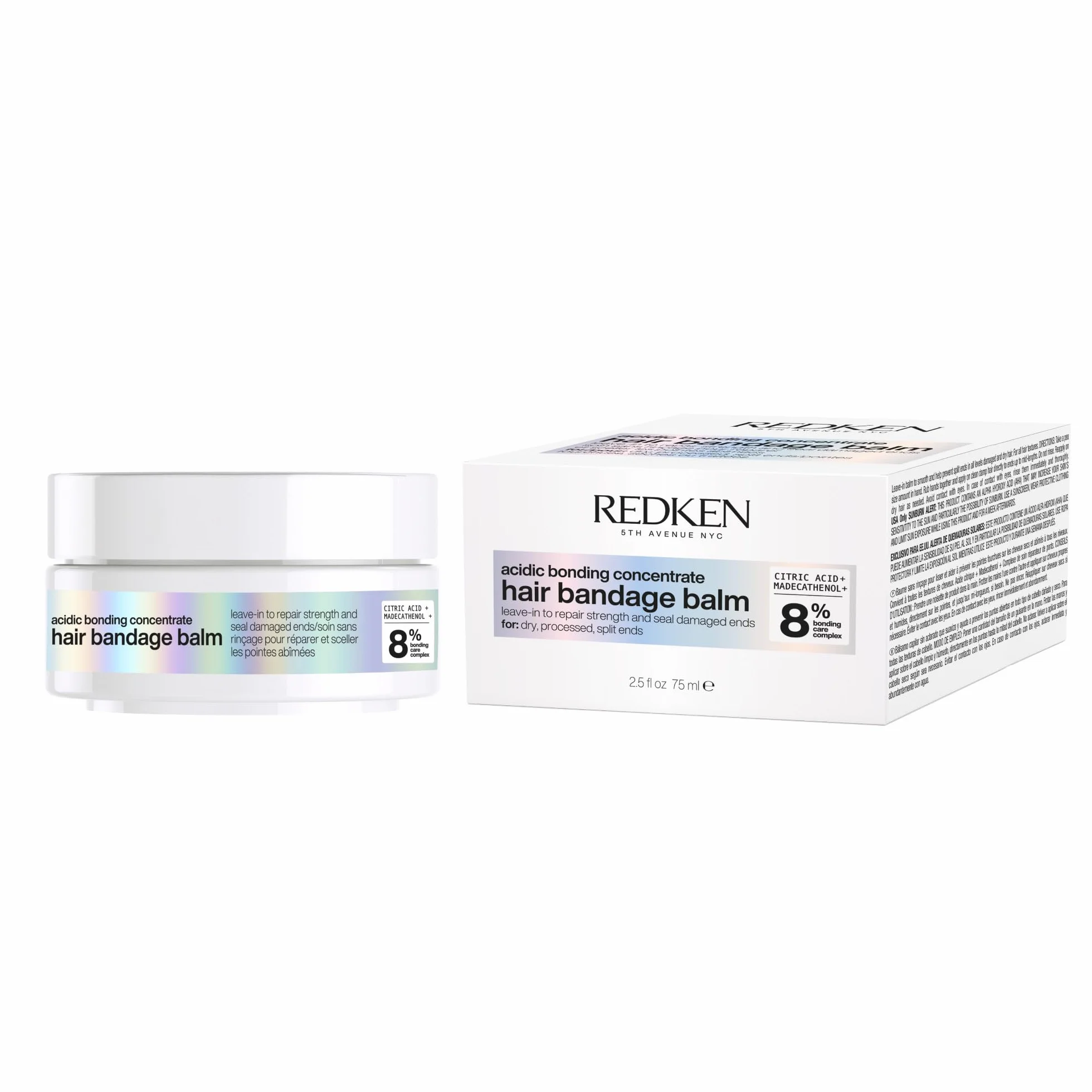 Redken, Bálsamo Capilar Sin Aclarado, Repara Puntas Abiertas, Menos Rotura, Con Bonding Care Complex y Ácido Cítrico, Para Cabello Dañado y Seco, Acidic Bonding Concentrate, 75 ml