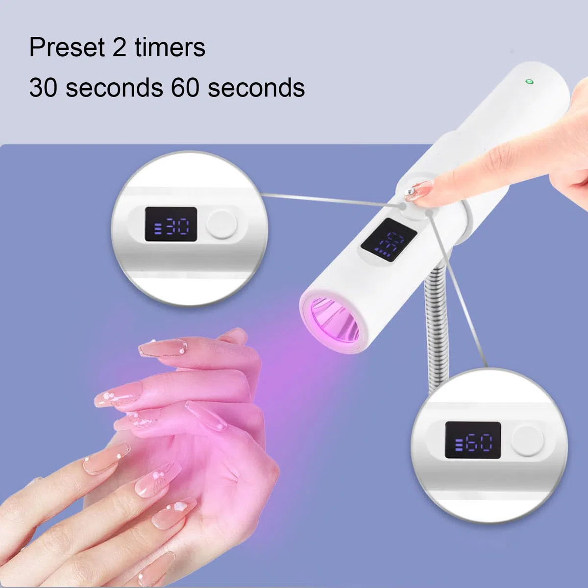 Lámpara LED UV GelnäGel, 9W Gel Inalámbrico Gel USB Lámpara de Clavos Giratorio con Control Táctil para Esmalte de Uñas, 30/60 para Curar Pegamento para Uñas, 2 H de Batería de