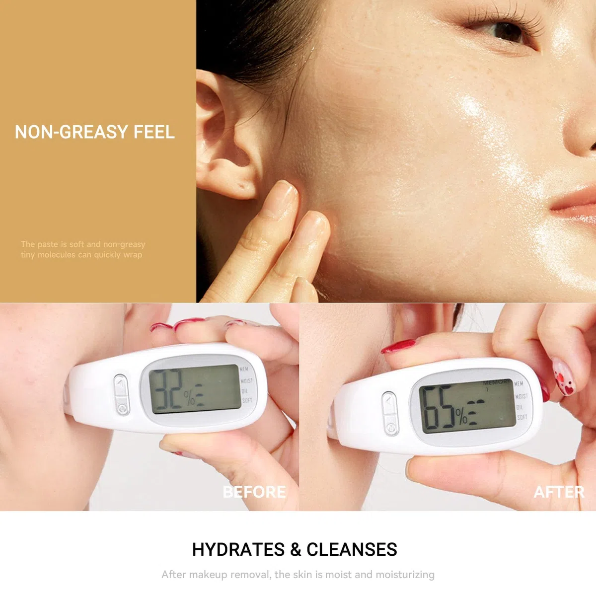 Bálsamo Desmaquillante Facial, Limpiador Facial Todo Tipo de Pieles Retira Suavemente Máscara de Pestañas, Delineador de Ojos y Maquillaje, Ingredientes Naturales - 2 piezas#A