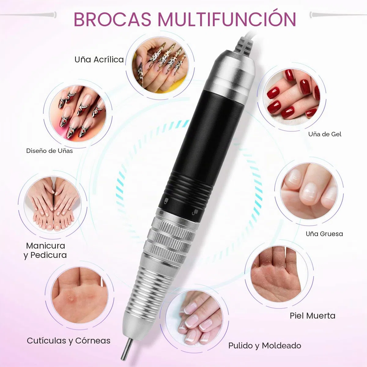 Torno para Uñas Profesional 35000 RPM, AZ GOGO Torno para Uñas de Gel y Acrílico, Lima Eléctrica para Uñas con 7 Brocas, Velocidad Ajustable, Set de Manicura y Pedicura Eléctrico para Salón DIY
