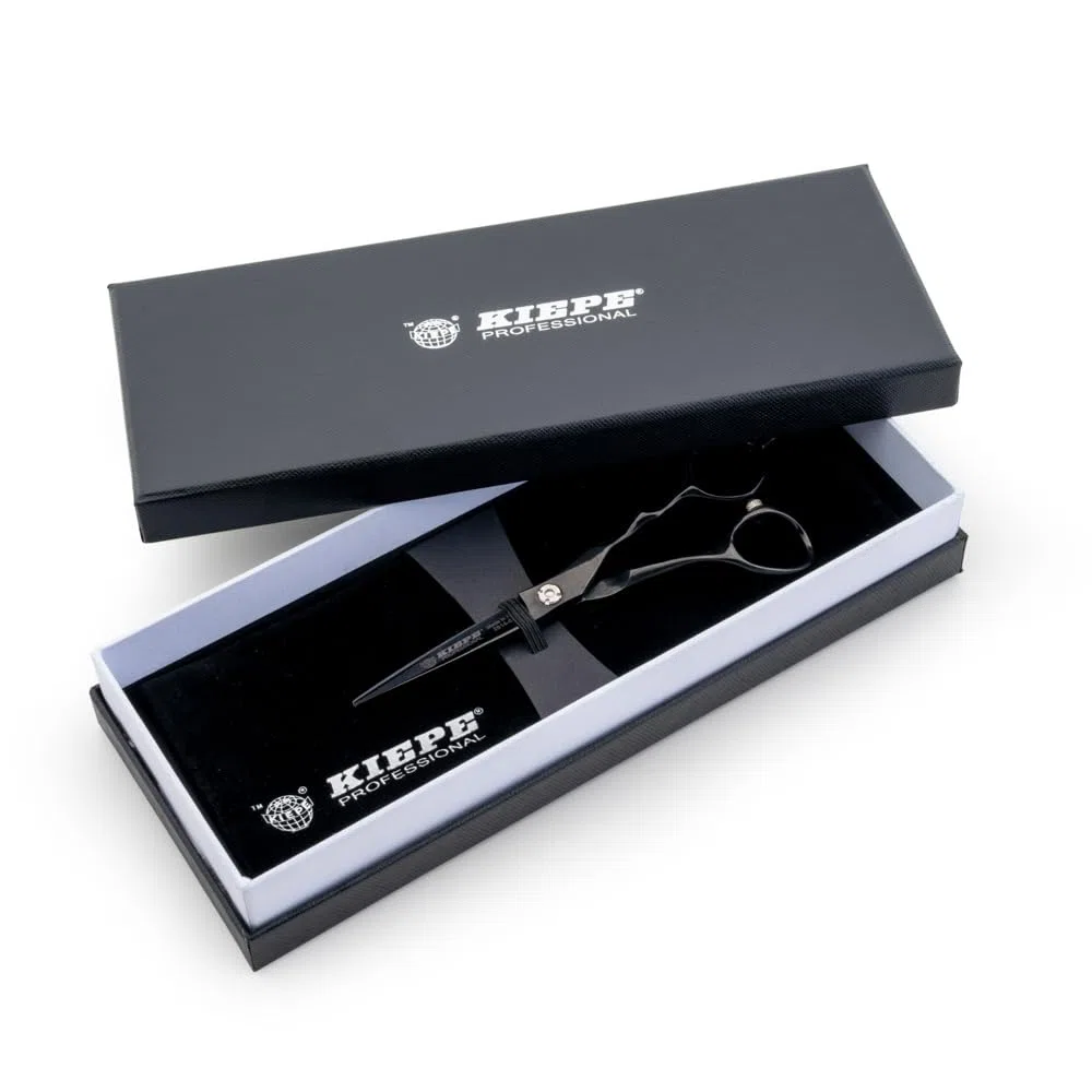 Kiepe 2814 Monster Cut Tijera profesional de corte 5,5 pulgadas – Tijera ergonómica con filo Convex Razor y recubrimiento de titanio negro, Made in Italy
