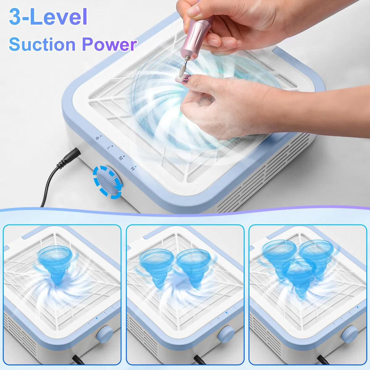 CGBE Extractor de Polvo de Uñas, 120W Extractor de Polvo de Uñas con 2 Filtros Potente Extractor Profesional de Polvo de Uñas y Aspirador Doméstico. (WL007) (Blue)