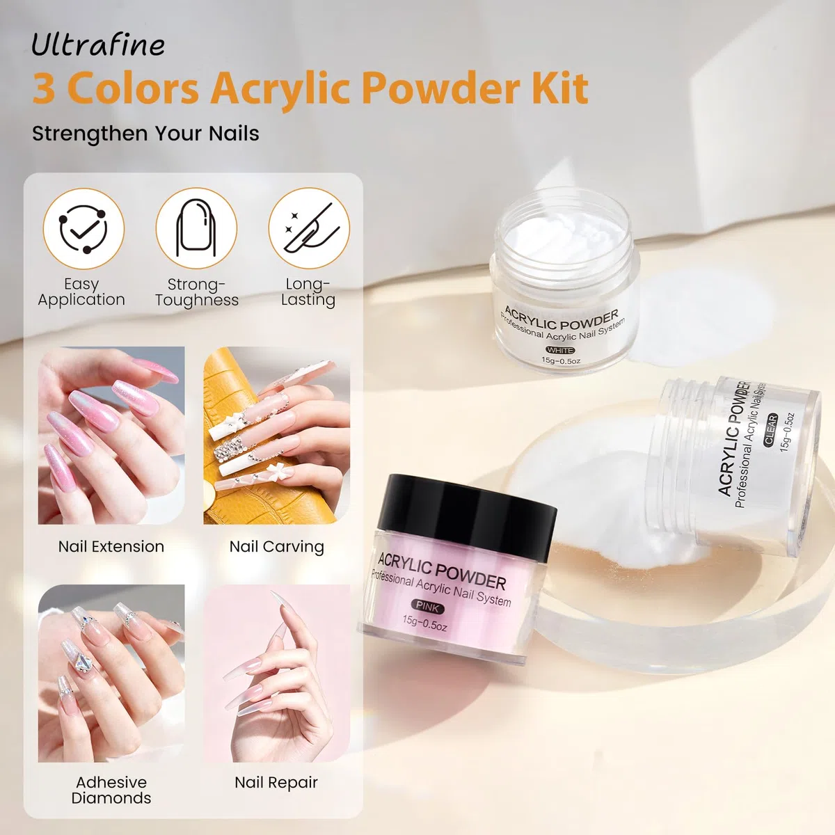Yokilly Kit Uñas Acrilicas Completo: Acrilico Para Uñas con UV Lámpara ,Mano Para Practicar,Limador De Uñas Electrico - Kit Uñas Semipermanentes Gel Polvo Acrilico Para Uñas con Bolsa Rosa (Plateado)