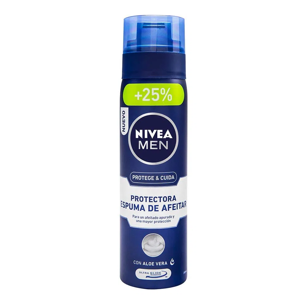 NIVEA MEN Protege & Cuida Espuma de Afeitar Protectora (1 x 200 ml), espuma facial con tecnología Ultra Glide, cuidado facial sin irritaciones para todo tipo de piel