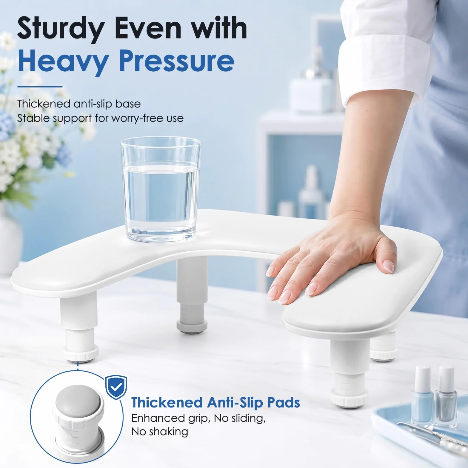 Reposa Manos para Manicura: Altura Ajustable Reposabrazos Manicura con Soporte Para Teléfono - Cómoda Funda de Piel Sintética PU Reposa Manos para Manicura para Hogar Salón - Blanco